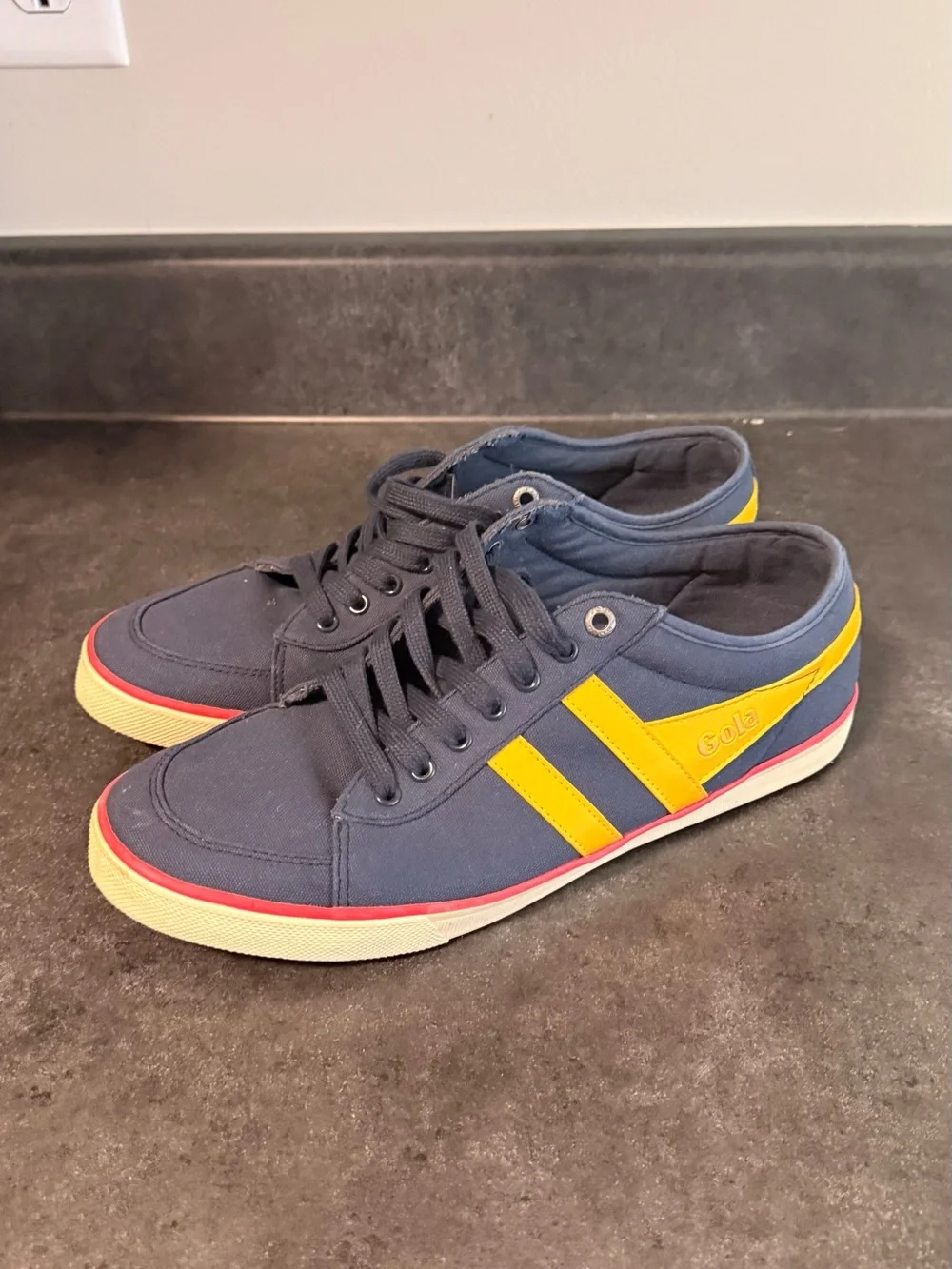 Gola Navy Canvas Sneakers with Yellow Stripes
